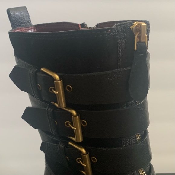 Marc By Marc Jacobs Gold Buckle Black Boots Moto Chic Leather Suede Straps - Picture 5 of 9